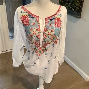 Johnny Was white and floral top